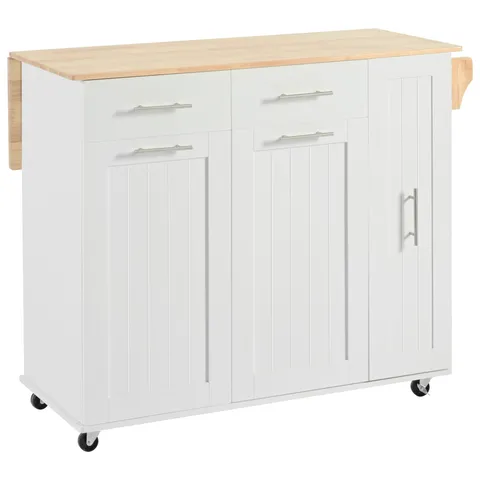White Mdf Base with Mdf Wood Top Rolling Kitchen Island