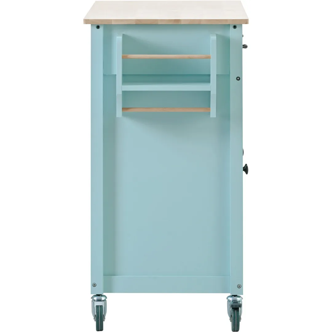 SINOFURN Blue Mdf Base with Wood Top Rolling Kitchen Cart (18.5-in x 54.33-in x 36.22-in), photo 13 of 20