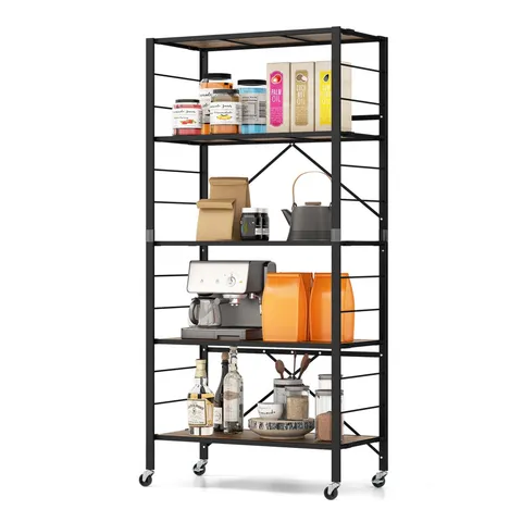 Black Metal Base with Mdf Wood Top Rolling Kitchen Cart