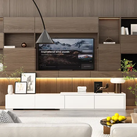 Modern/Contemporary White Tv Cabinet Integrated Tv Mount