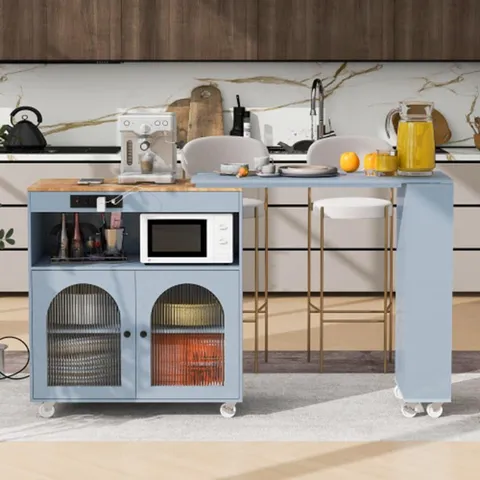 Gray Mdf Base with Mdf Wood Top Rolling Kitchen Island