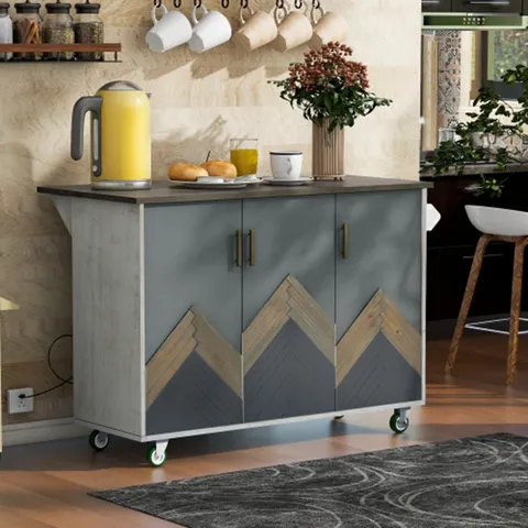 White Mdf Base with Mdf Wood Top Rolling Kitchen Island