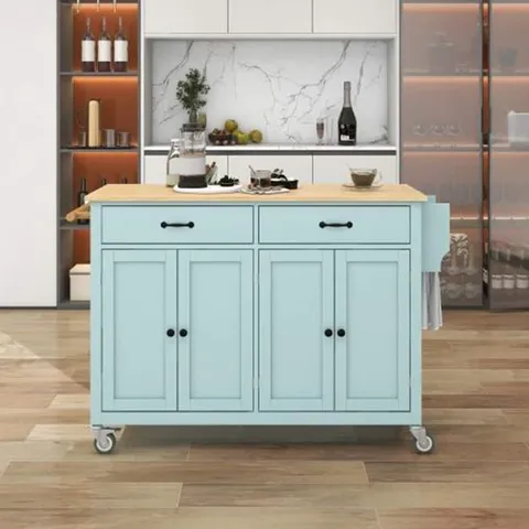 Green Mdf Base with Mdf Wood Top Rolling Kitchen Island