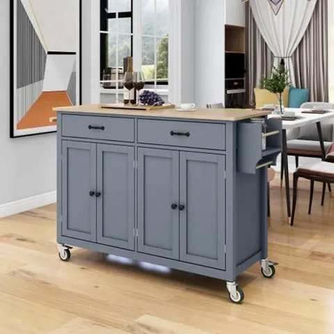 Black Mdf Base with Mdf Wood Top Rolling Kitchen Island