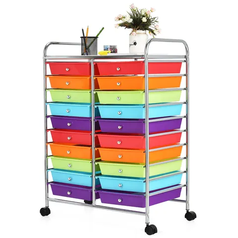 Stainless Steel Base with Plastic Metal Top Rolling Kitchen Cart
