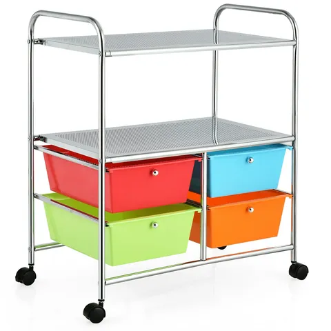 Stainless Steel Base with Plastic Metal Top Rolling Kitchen Cart