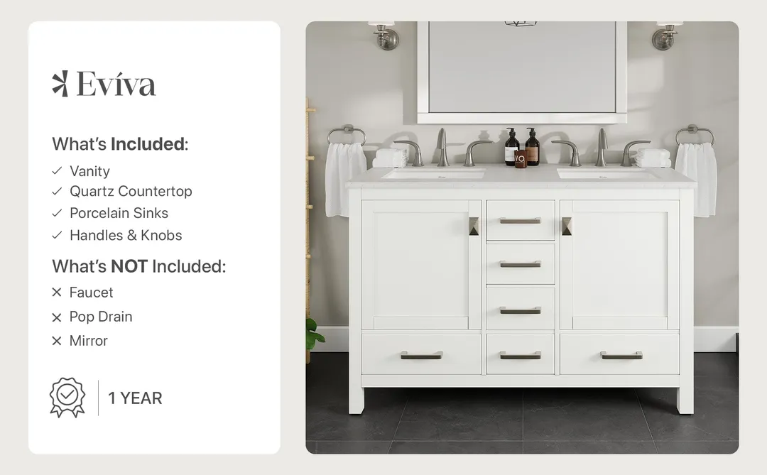 Eviva Aberdeen 48 in. W x 22 in. D x 34 in. H Espresso Double Bathroom Vanity with White Carrara Marble Top and White Undermount Sinks, photo 9 of 9