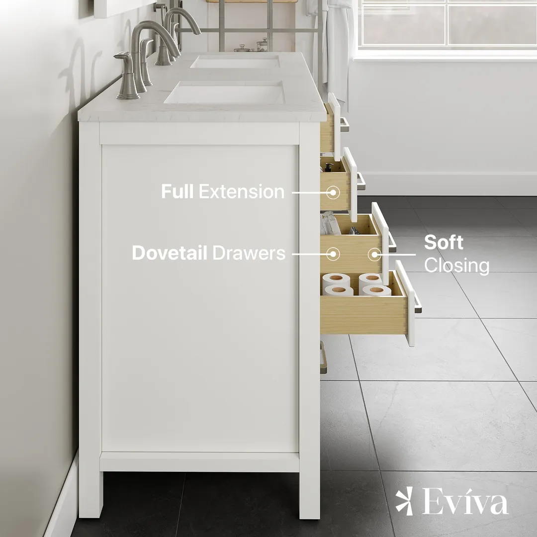Eviva Aberdeen 48 in. W x 22 in. D x 34 in. H Espresso Double Bathroom Vanity with White Carrara Marble Top and White Undermount Sinks, photo 6 of 9