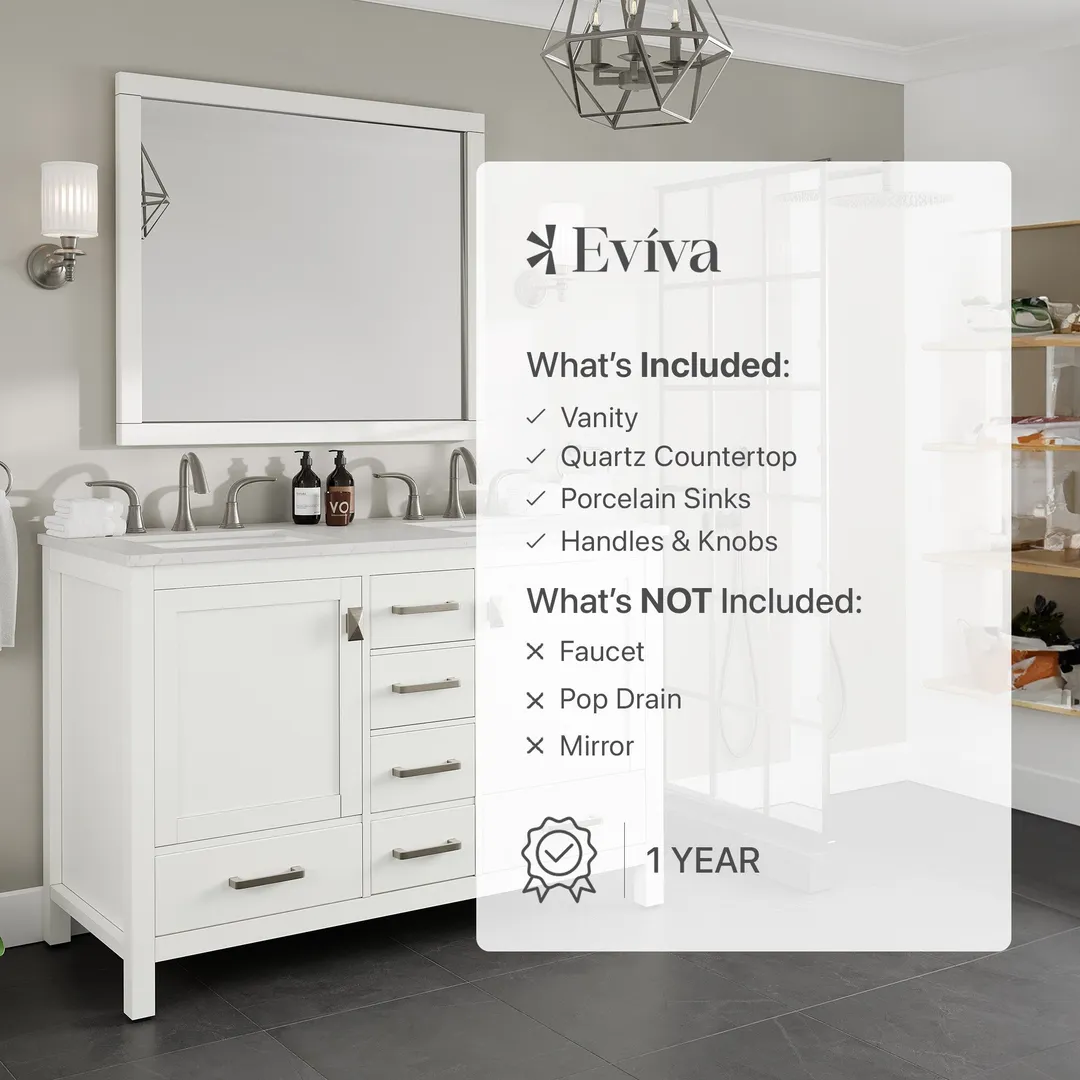 Eviva Aberdeen 48 in. W x 22 in. D x 34 in. H Espresso Double Bathroom Vanity with White Carrara Marble Top and White Undermount Sinks, photo 8 of 9