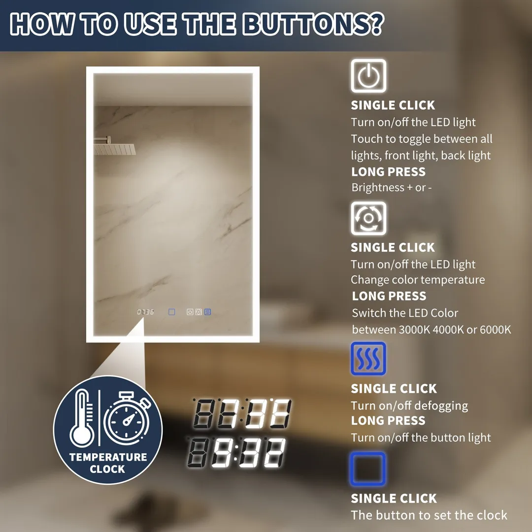 ExBrite 20-in x 32-in Lighted LED Fog Free Surface/Recessed Mount Silver Mirrored Soft Close Medicine Cabinet with Outlet, photo 5 of 20