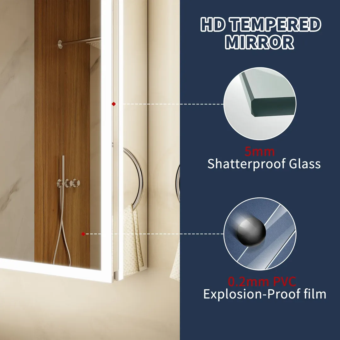 ExBrite 24-in x 32-in Lighted LED Fog Free Surface/Recessed Mount Silver Mirrored Soft Close Medicine Cabinet with Outlet, photo 12 of 20