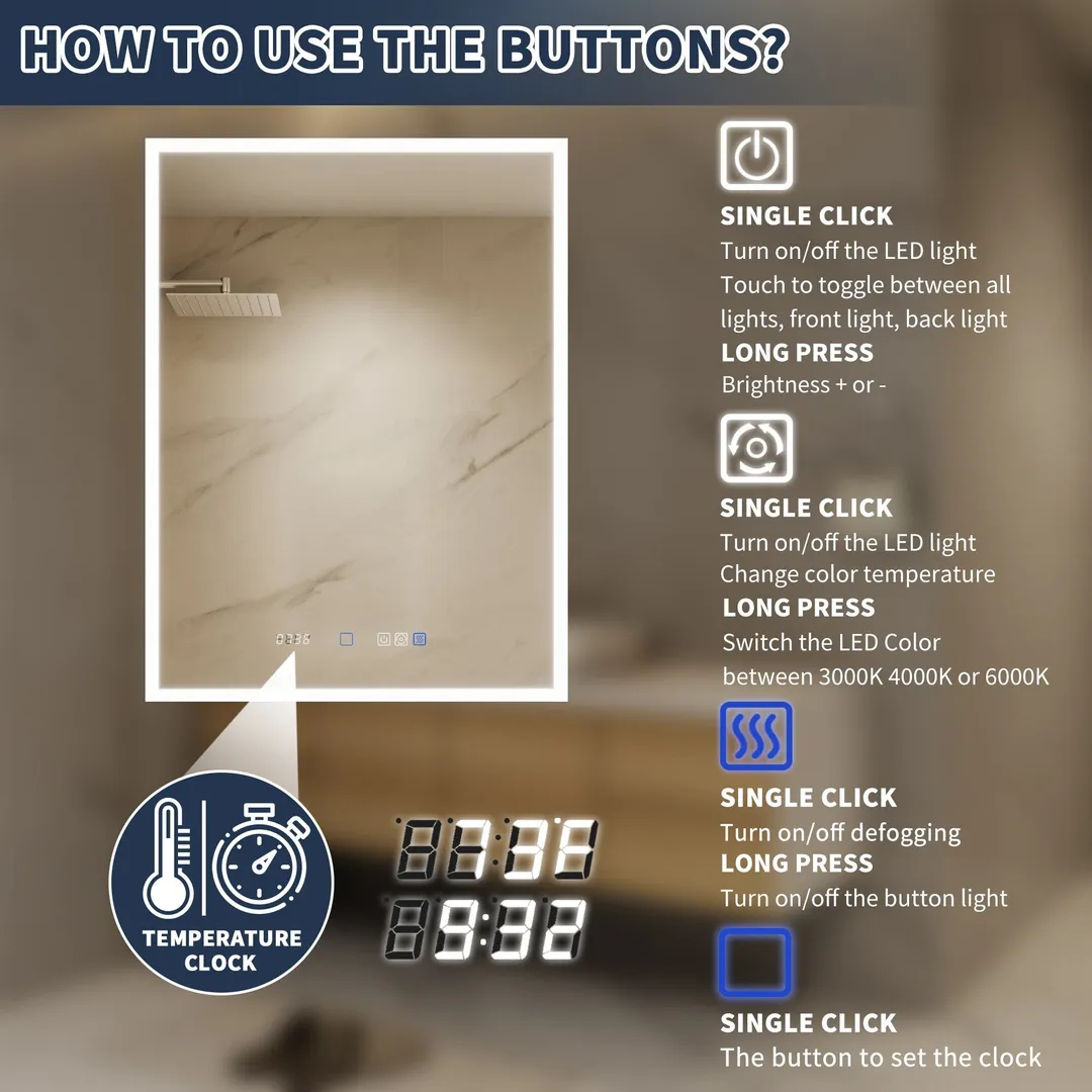 ExBrite 24-in x 32-in Lighted LED Fog Free Surface/Recessed Mount Silver Mirrored Soft Close Medicine Cabinet with Outlet, photo 5 of 20