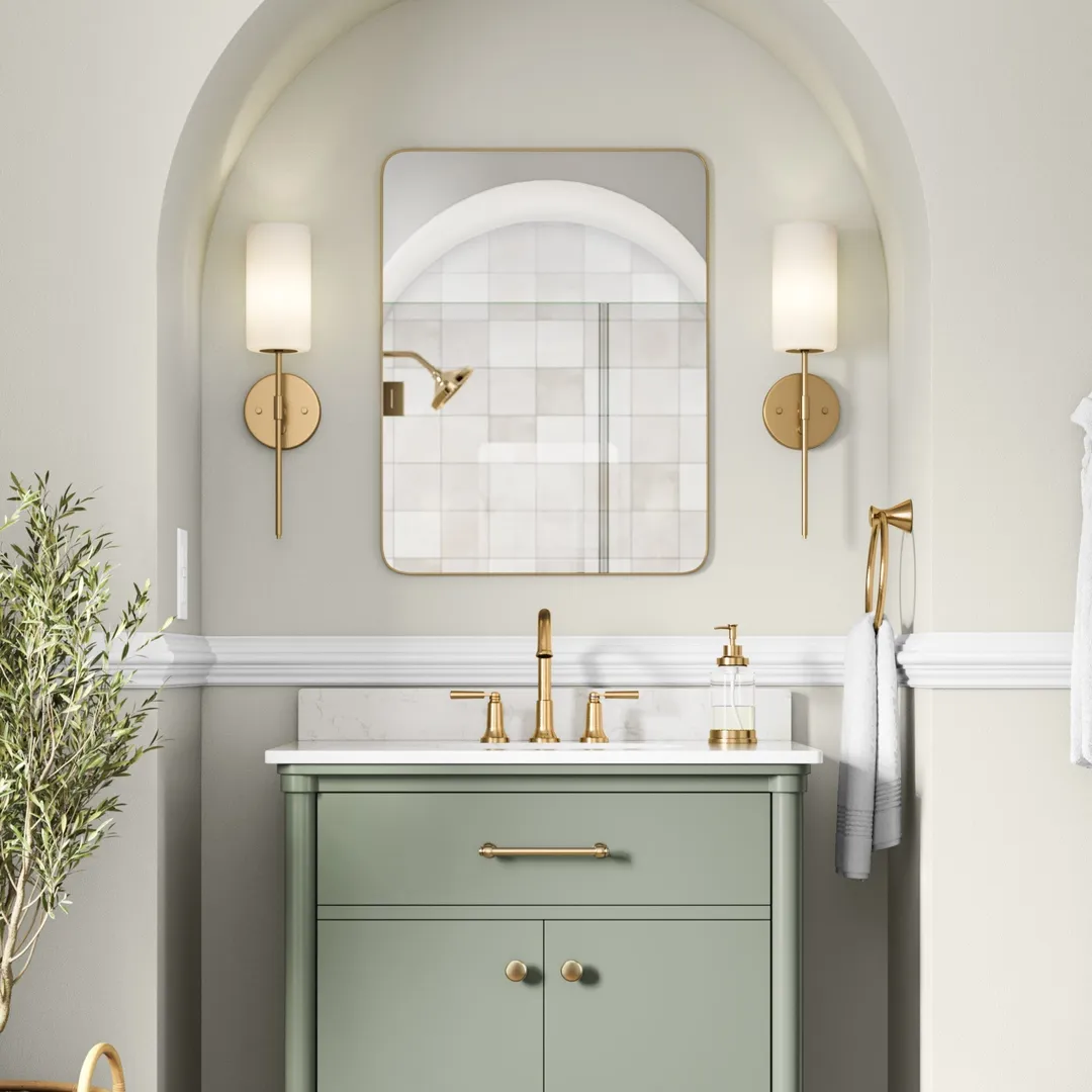 allen + roth 20-in x 26-in Surface/Recessed Mount Gold Mirrored Soft Close Medicine Cabinet, photo 11 of 12