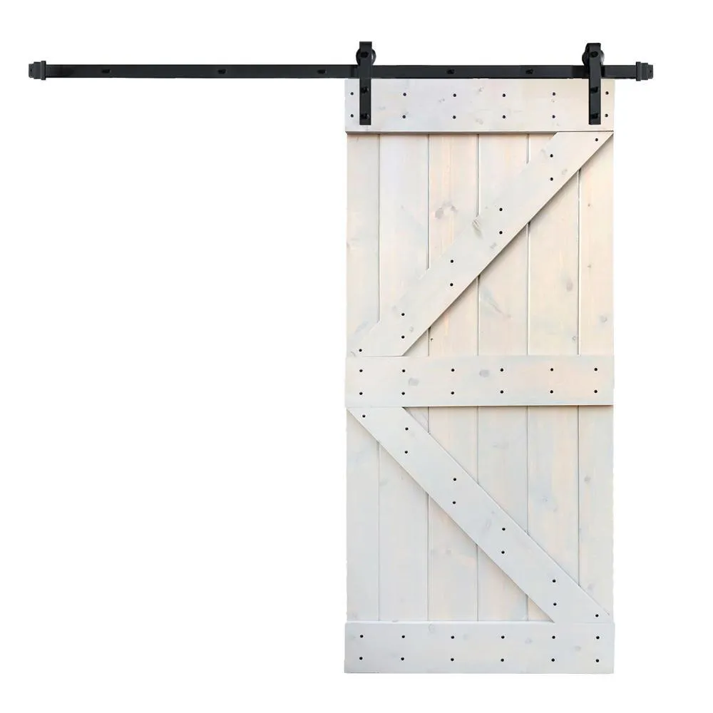 36 in x 84 in K Series DIY Dark Walnut Finished Knotty Pine Wood Sliding Barn Door Slab with Hardware Kit, photo 7 of 9