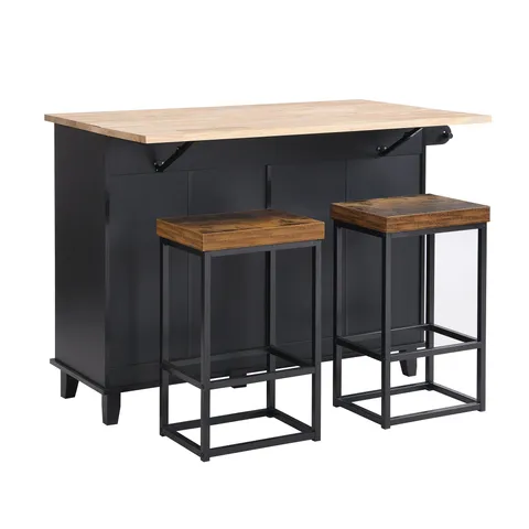 Black Mdf Base with Wood Top Rolling Kitchen Island