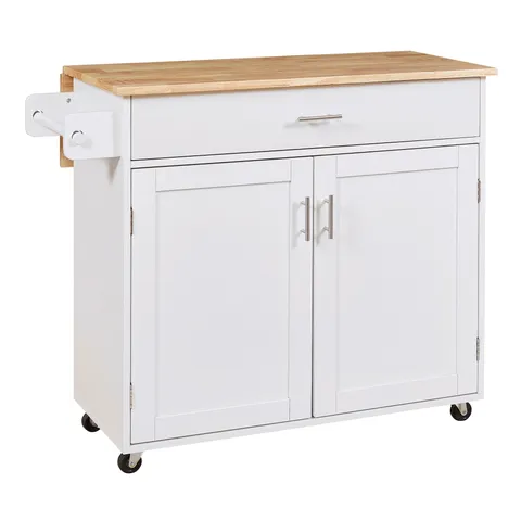White Mdf Base with Wood Top Rolling Kitchen Island