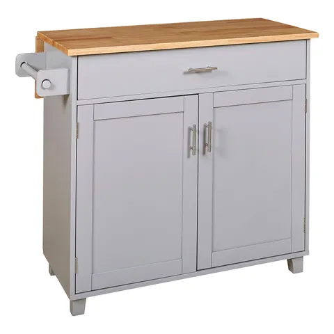 Gray Mdf Base with Wood Top Rolling Kitchen Island