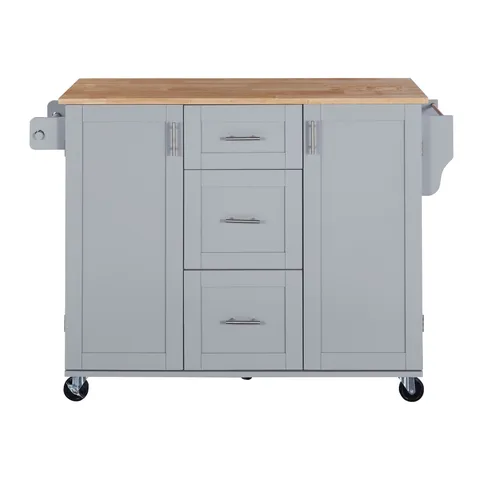 Gray Mdf Base with Wood Top Rolling Kitchen Island