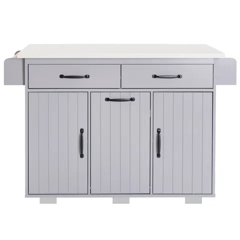 Gray Mdf Base with Mdf Wood Top Rolling Kitchen Cart