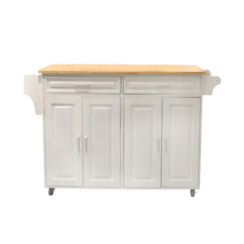 White Mdf Base with Wood Top Rolling Kitchen Island