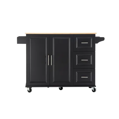 Black Mdf Base with Wood Top Rolling Kitchen Island