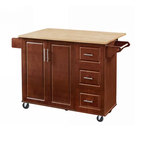 Brown Mdf Base with Mdf Wood Top Rolling Kitchen Island
