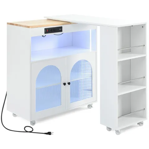 White Mdf Base with Mdf Wood Top Rolling Kitchen Island