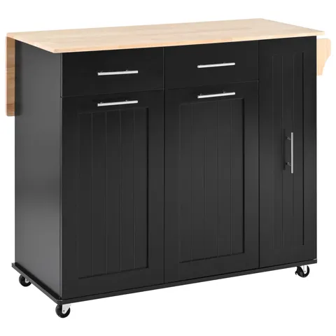 Black Mdf Base with Mdf Wood Top Rolling Kitchen Island