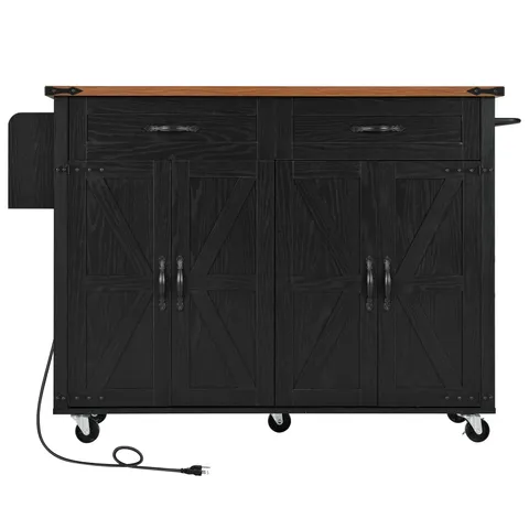 Black Mdf Base with Mdf Top Rolling Kitchen Island