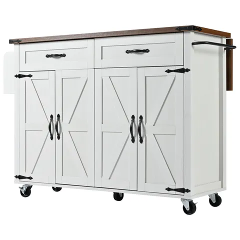 White Mdf Base with Mdf Top Rolling Kitchen Island