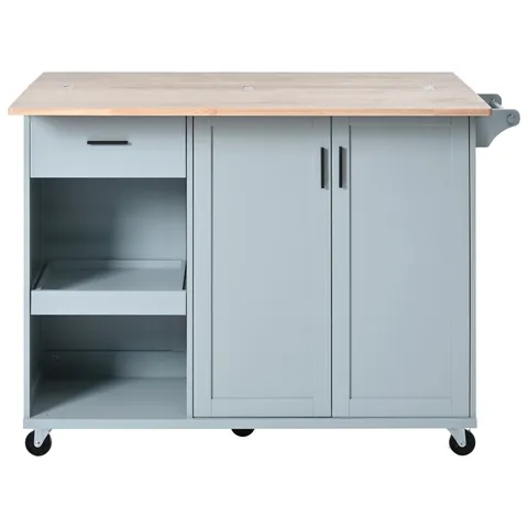 Gray Mdf Base with Mdf Wood Top Rolling Kitchen Island
