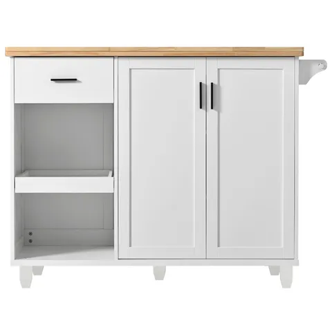 White Mdf Base with Mdf Wood Top Rolling Kitchen Island