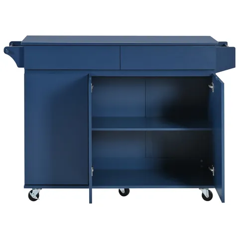 Blue Mdf Base with Mdf Wood Top Rolling Kitchen Island