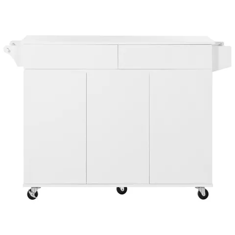 White Mdf Base with Mdf Wood Top Rolling Kitchen Island