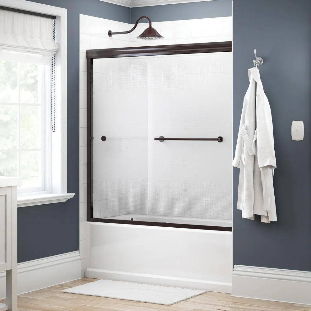 Crestfield 60 in. x 58-1/8 in. Semi-Frameless Traditional Sliding Bathtub Door in Bronze with Transition Glass, photo 20 of 67