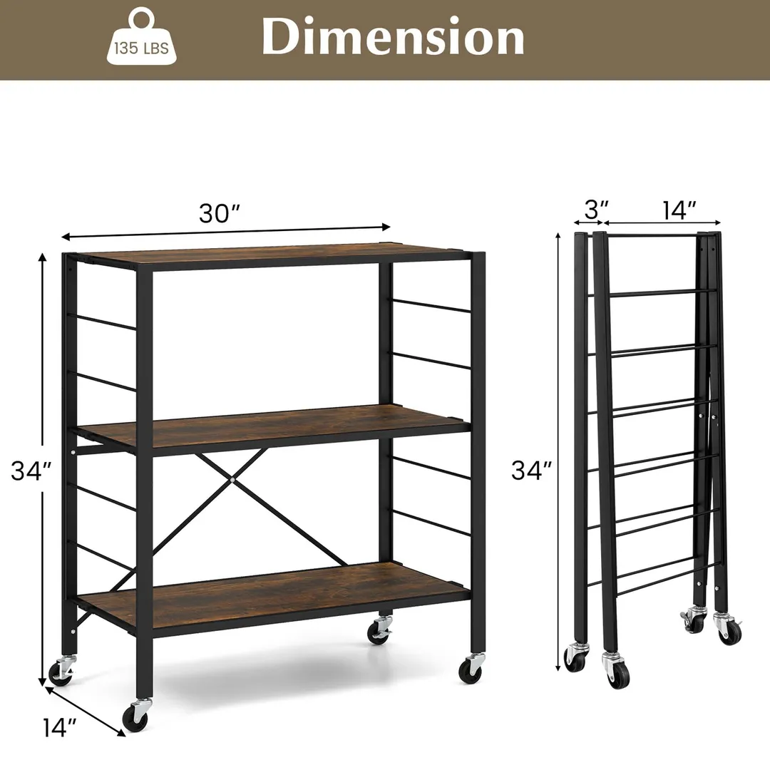 Costway Black Metal Base with Mdf Metal Top Rolling Kitchen Cart (14-in x 30-in x 34-in), photo 2 of 8