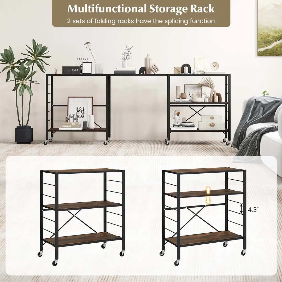 Costway Black Metal Base with Mdf Metal Top Rolling Kitchen Cart (14-in x 30-in x 34-in), photo 4 of 8