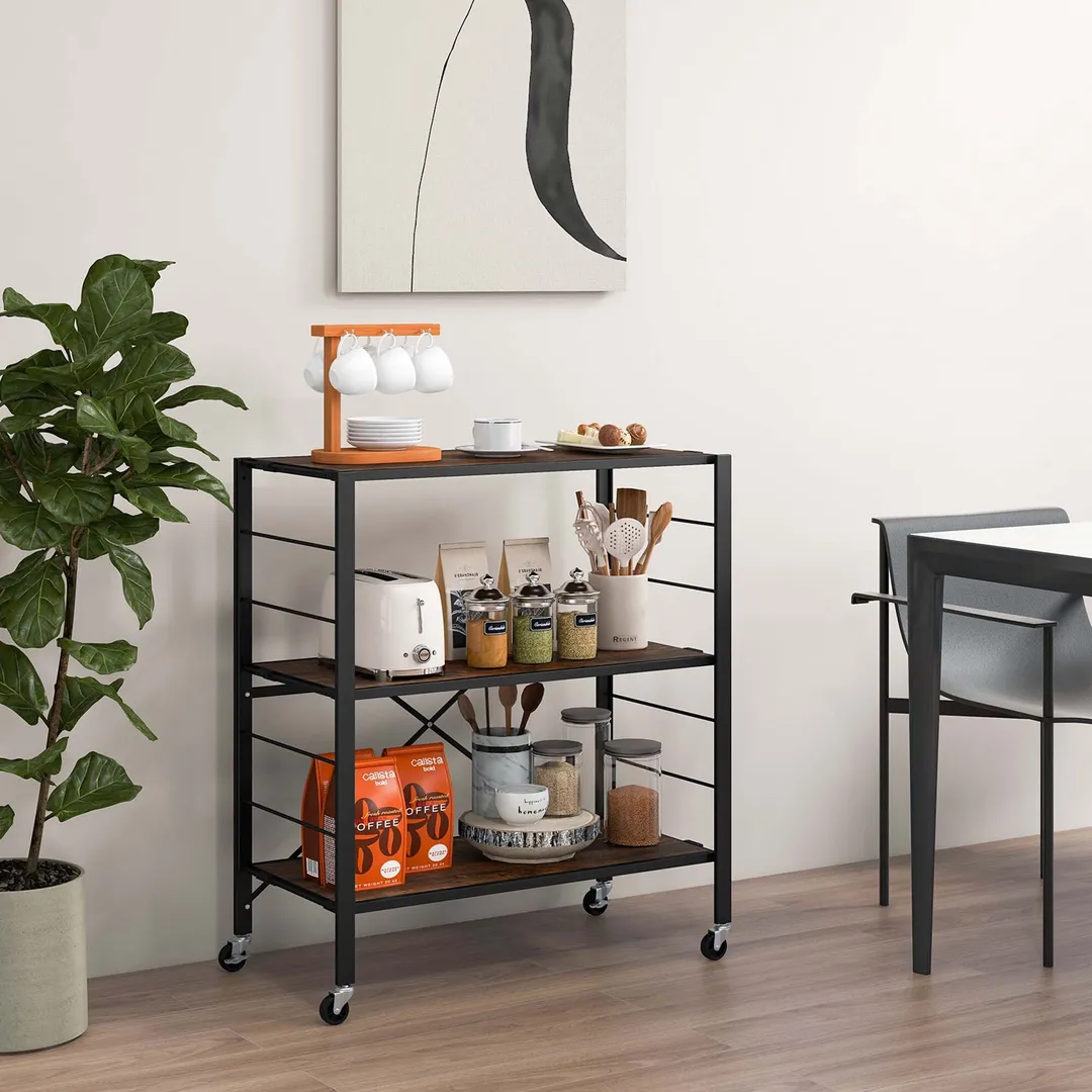 Costway Black Metal Base with Mdf Metal Top Rolling Kitchen Cart (14-in x 30-in x 34-in), photo 7 of 8