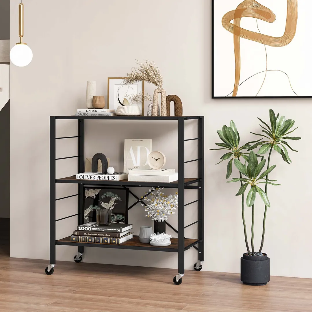 Costway Black Metal Base with Mdf Metal Top Rolling Kitchen Cart (14-in x 30-in x 34-in), photo 8 of 8