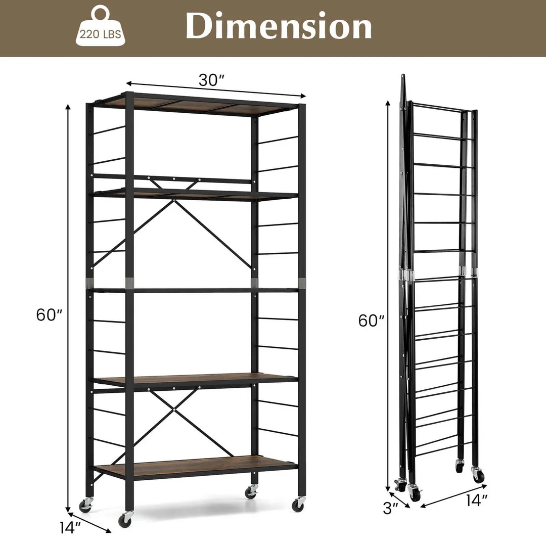 Costway Black Metal Base with Mdf Wood Top Rolling Kitchen Cart (14-in x 30-in x 60-in), photo 2 of 8