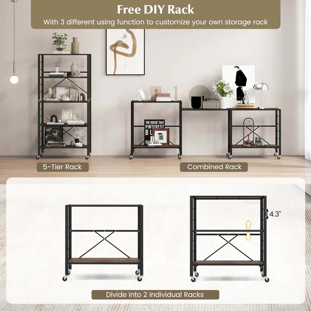 Costway Black Metal Base with Mdf Wood Top Rolling Kitchen Cart (14-in x 30-in x 60-in), photo 4 of 8