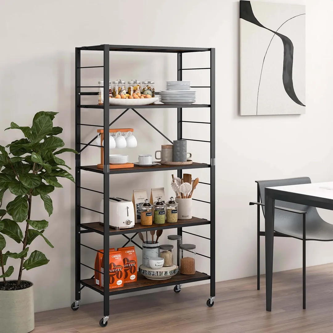 Costway Black Metal Base with Mdf Wood Top Rolling Kitchen Cart (14-in x 30-in x 60-in), photo 7 of 8