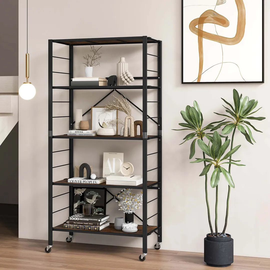 Costway Black Metal Base with Mdf Wood Top Rolling Kitchen Cart (14-in x 30-in x 60-in), photo 8 of 8