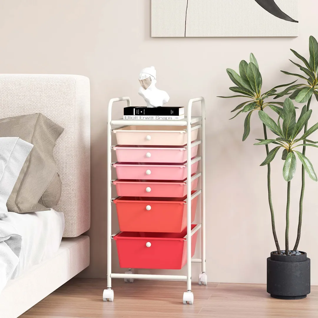 Costway White Metal Base with Plastic Metal Top Rolling Kitchen Cart (17-in x 13.5-in x 30-in), photo 6 of 9
