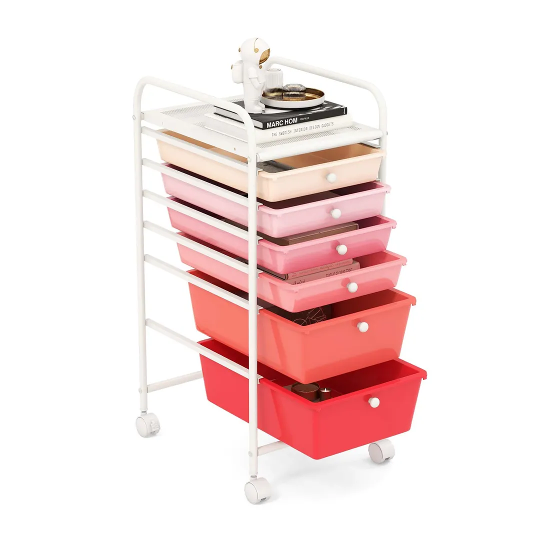 Costway White Metal Base with Plastic Metal Top Rolling Kitchen Cart (17-in x 13.5-in x 30-in), photo 7 of 9