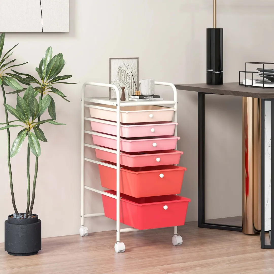 Costway White Metal Base with Plastic Metal Top Rolling Kitchen Cart (17-in x 13.5-in x 30-in), photo 8 of 9