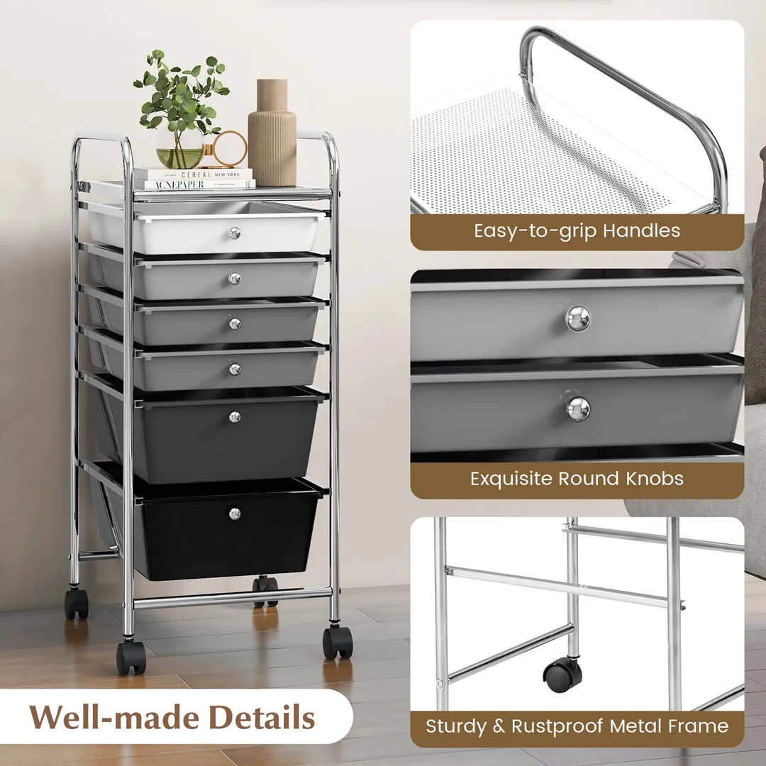 Costway White Metal Base with Plastic Metal Top Rolling Kitchen Cart (17-in x 13.5-in x 30-in), photo 4 of 10