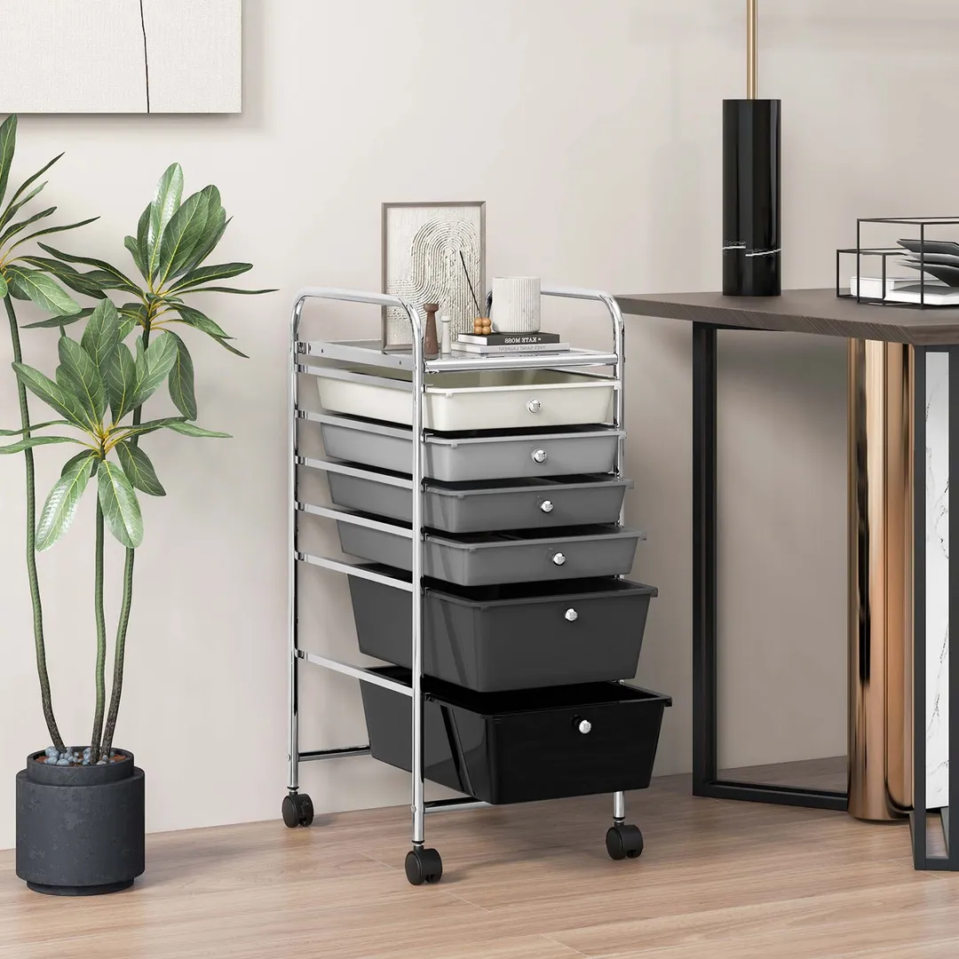 Costway White Metal Base with Plastic Metal Top Rolling Kitchen Cart (17-in x 13.5-in x 30-in), photo 7 of 10