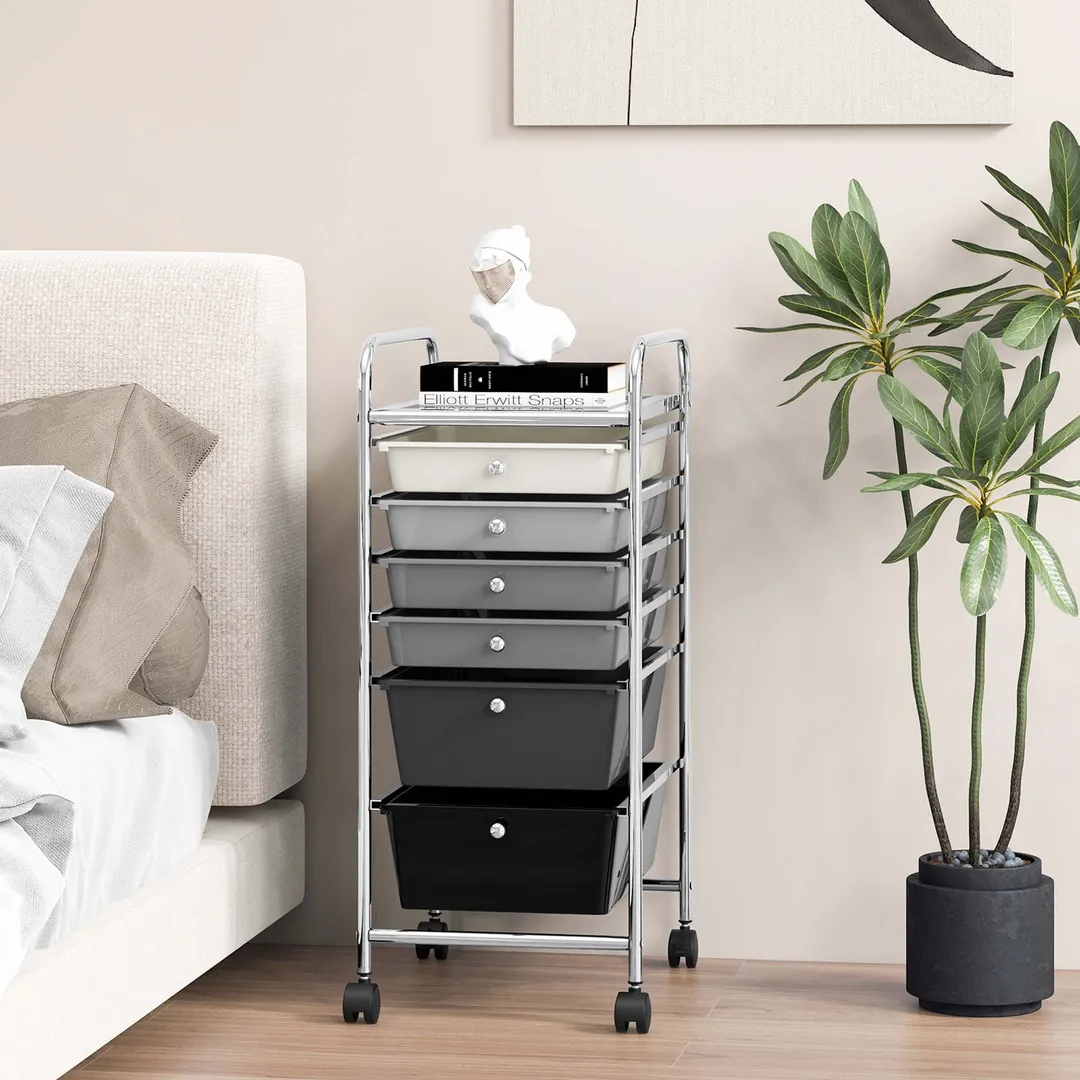 Costway White Metal Base with Plastic Metal Top Rolling Kitchen Cart (17-in x 13.5-in x 30-in), photo 6 of 10