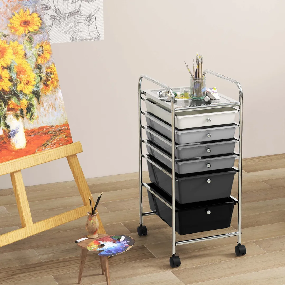 Costway White Metal Base with Plastic Metal Top Rolling Kitchen Cart (17-in x 13.5-in x 30-in), photo 8 of 10